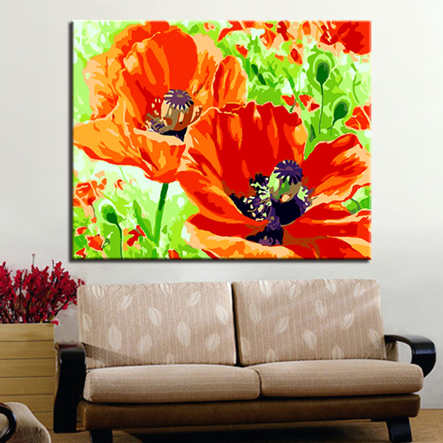 640x640 Diy Digital Oil Painting By Numbers Modern Wall Art Bright Flowers - Bright Flower Painting