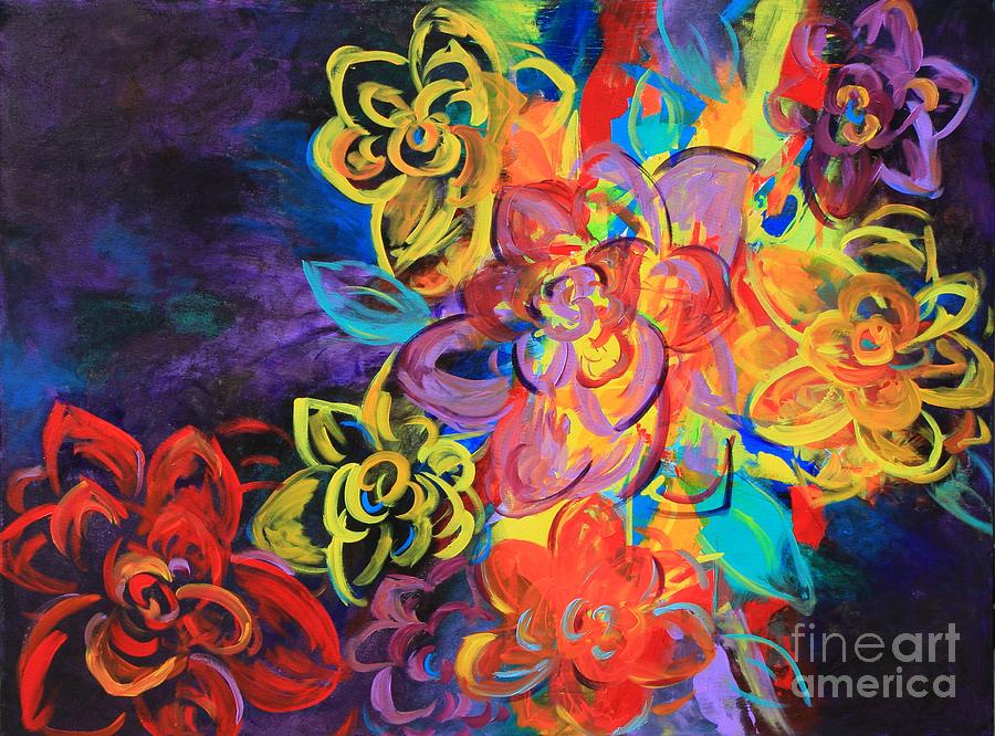 900x666 Bright Flowers Painting By Sabra Chili - Bright Flower Painting
