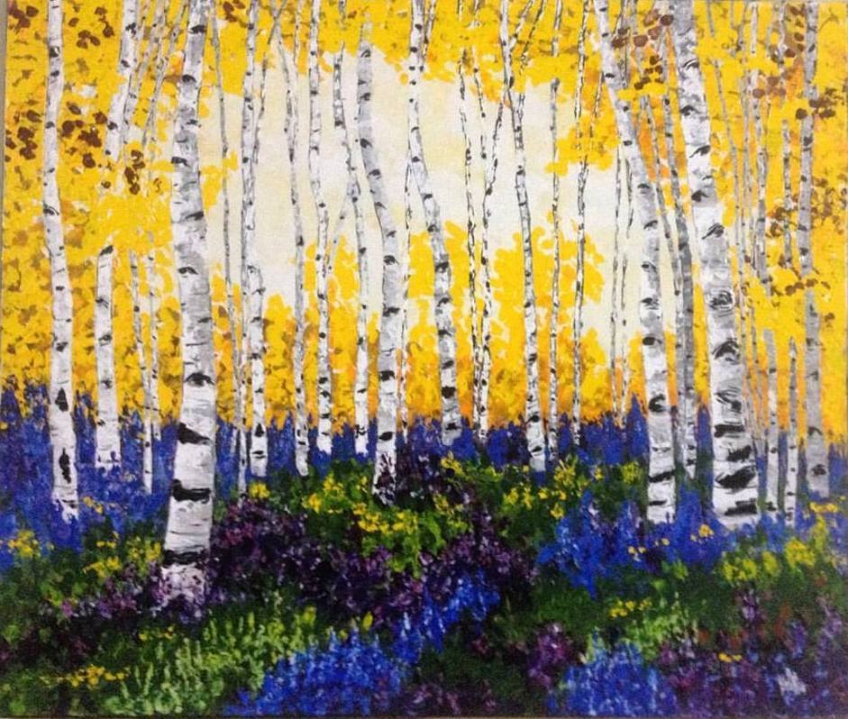 941x798 Buy Yellow Birches30x35 Handmade Painting By Shilpi Patel. Code - Bright Painting