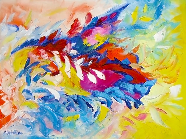 600x449 Cat Panther Painting Abstract Art Bright Colors By - Bright Painting