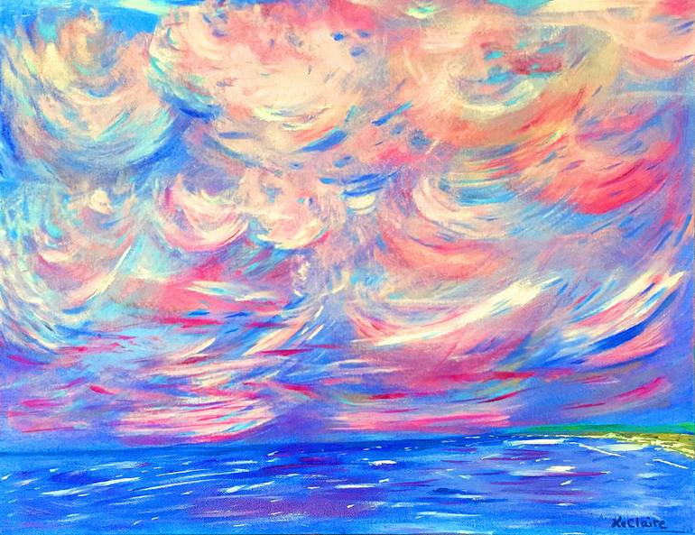 770x593 Saatchi Art Ocean Sunset Abstract Sky Bright Painting By Kimberly - Bright Painting