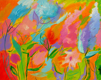 340x270 Tropical Floral Twist 24x12 Bright Flower Painting Original - Bright Painting
