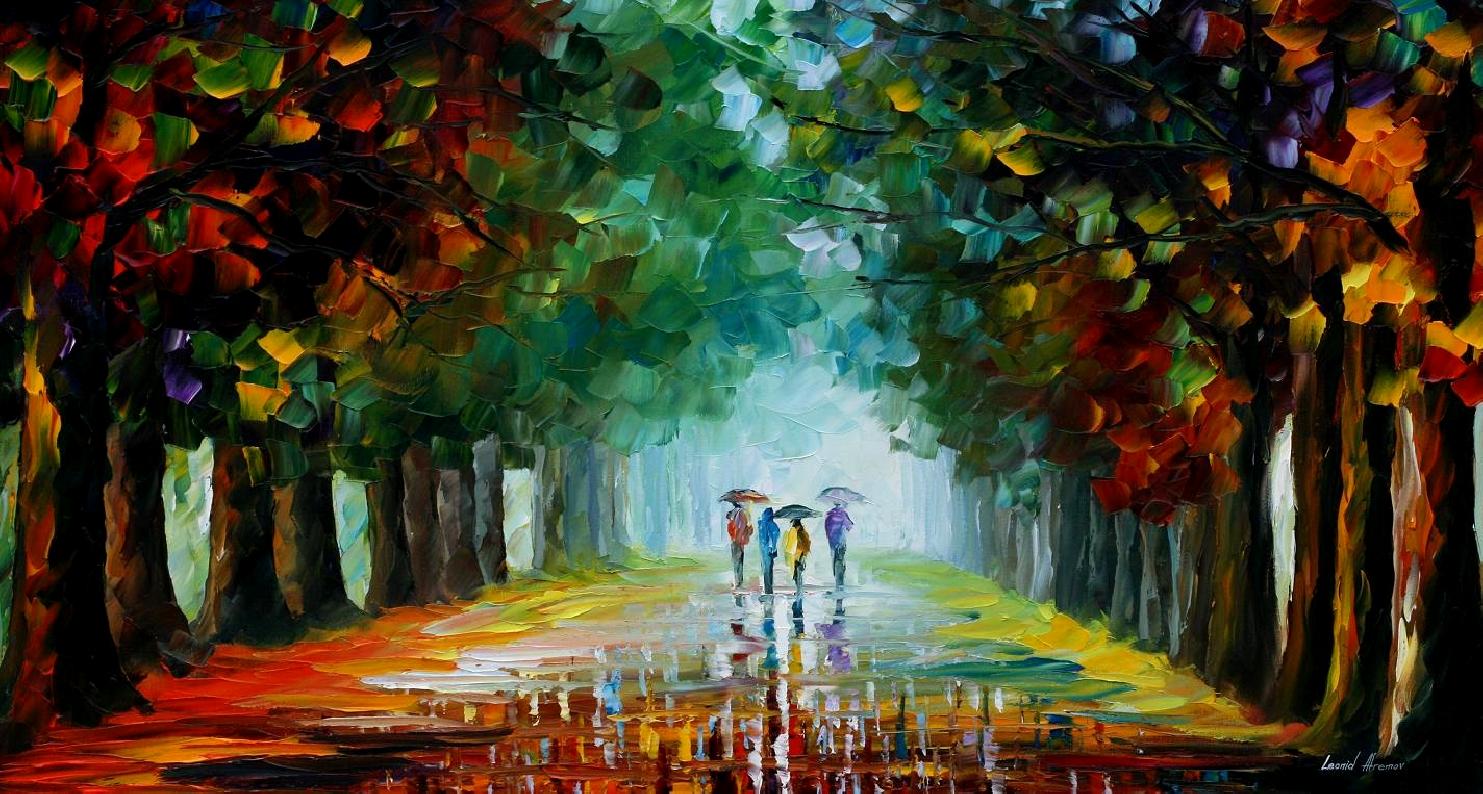 1483x794 Bright Rain Palette Knife Oil Painting On Canvas By Leonid - Bright Painting