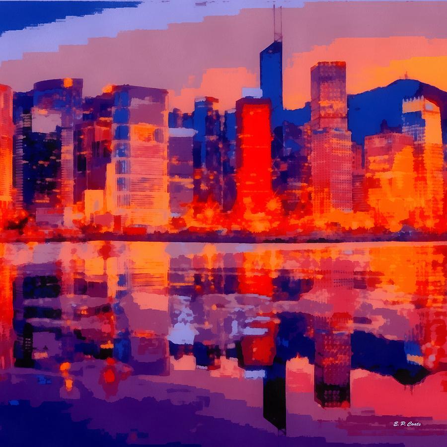 900x900 Bright City Lights Painting By Elizabeth Coats - Bright Painting