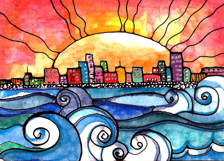 900x646 Bright City Painting By Robin Mead - Bright Painting