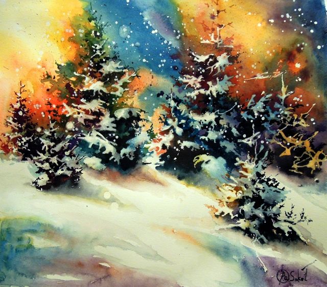 640x562 Christmas - Bright Watercolor Painting