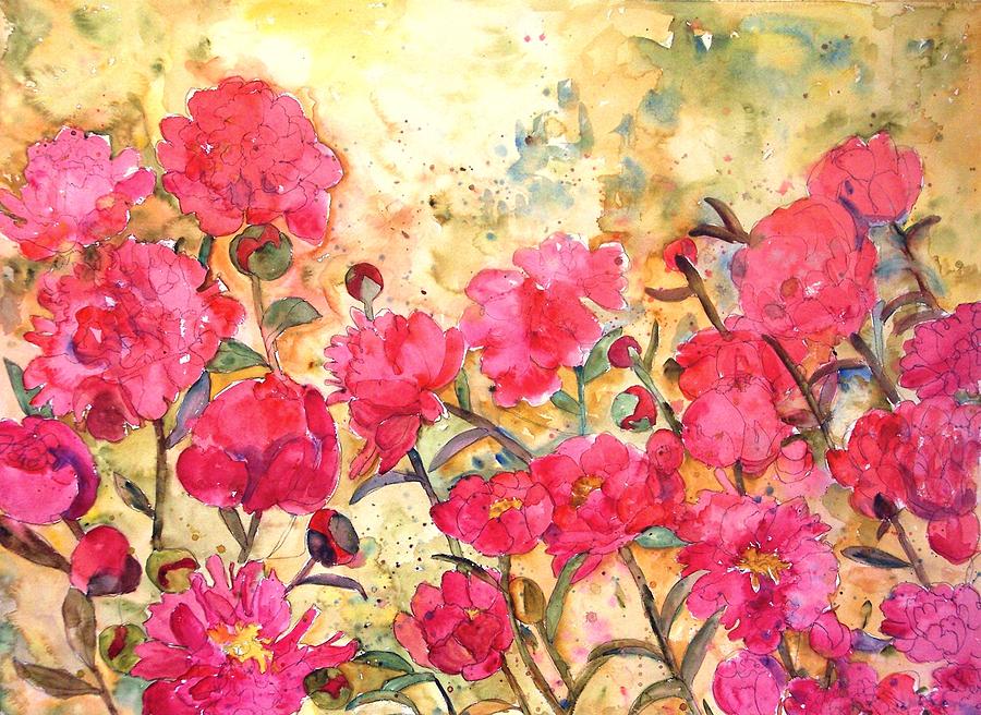 900x656 Floral Watercolor Painting Of Pink Peonies Flowers Print Coral - Bright Watercolor Painting
