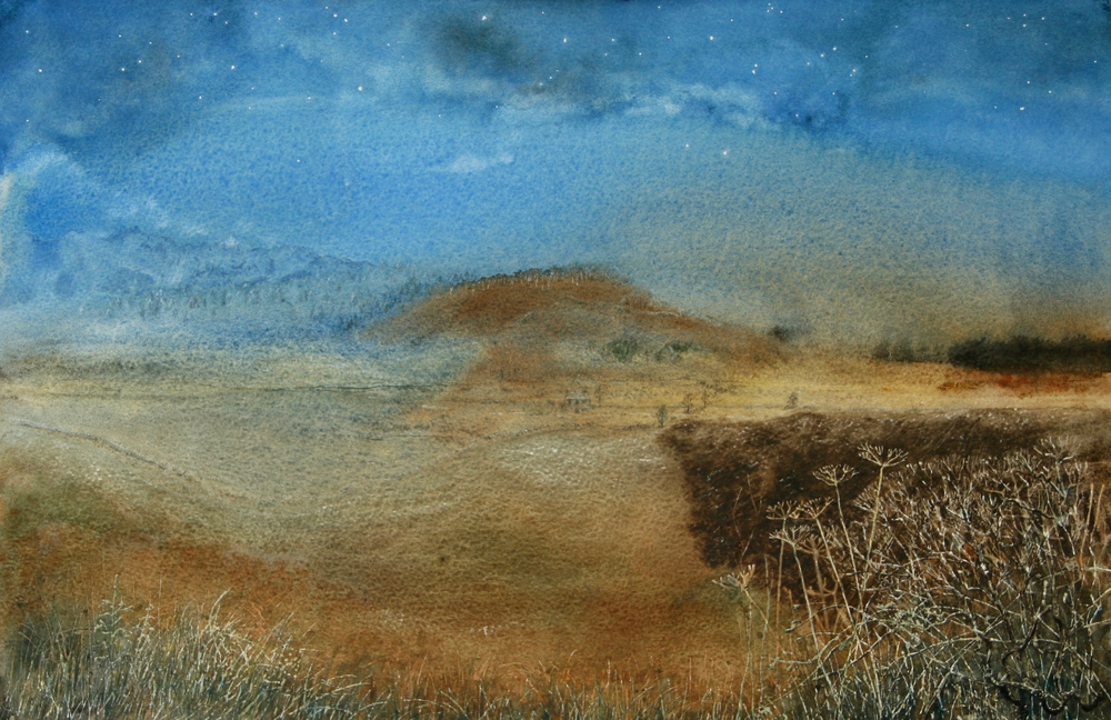 1000x648 Imaginary Landscape, Bright Moonlit Night - Bright Watercolor Painting