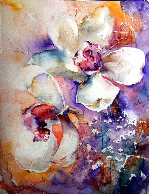 480x622 Orchids - Bright Watercolor Painting