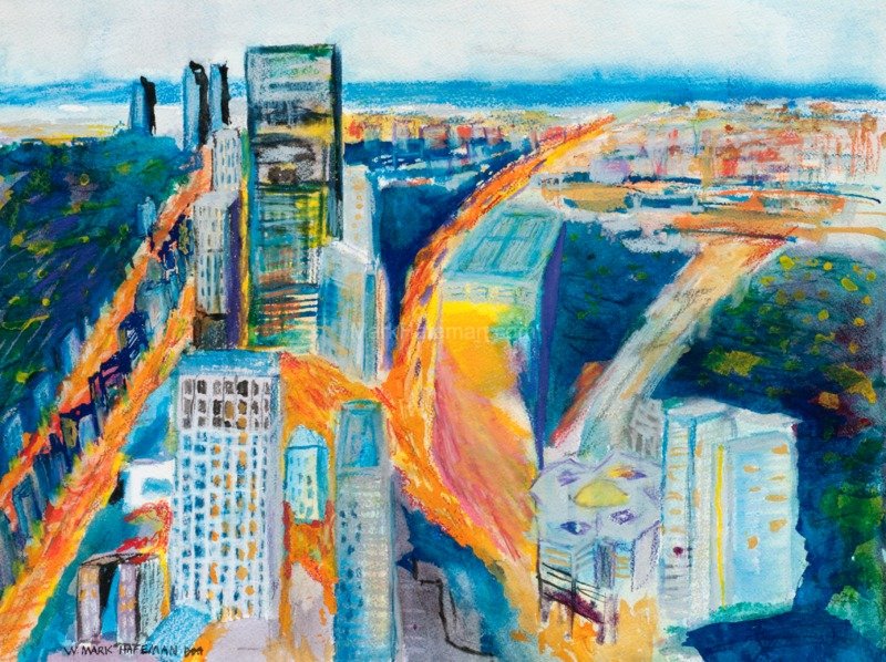 800x598 Original Watercolor Painting Of The Sunlight Reflecting On Office - Bright Watercolor Painting