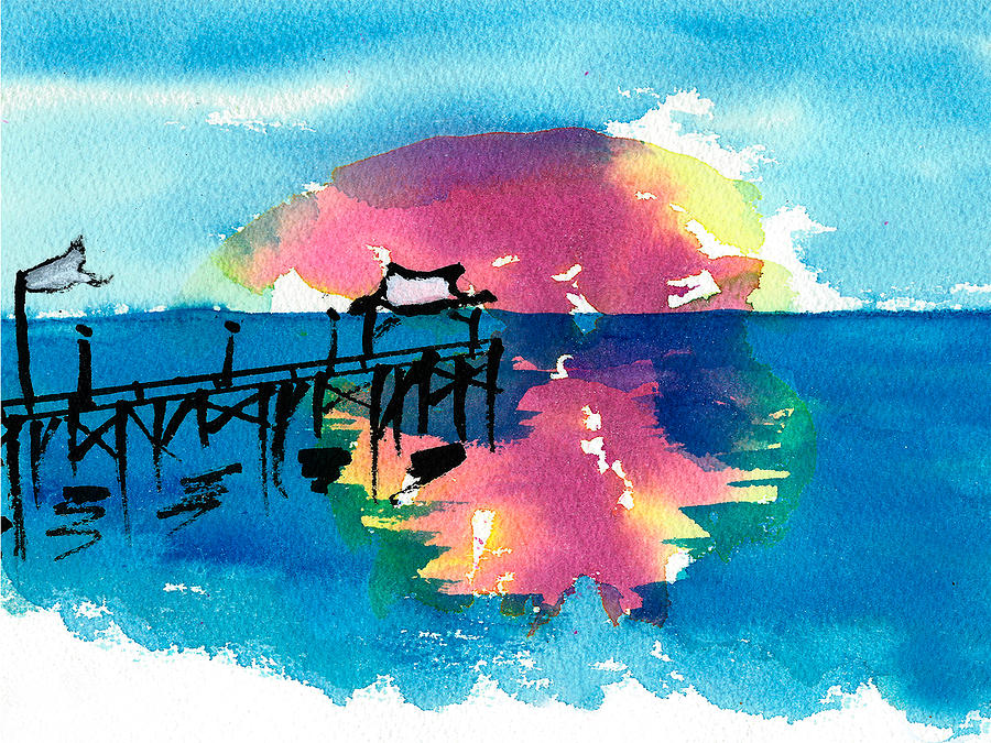 900x675 Pawleys Island Sunrise Watercolor Painting By Frank Bright - Bright Watercolor Painting