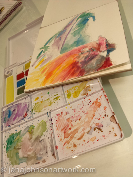 449x600 Rainbow Contemporary Watercolor Painting Of A Chicken - Bright Watercolor Painting