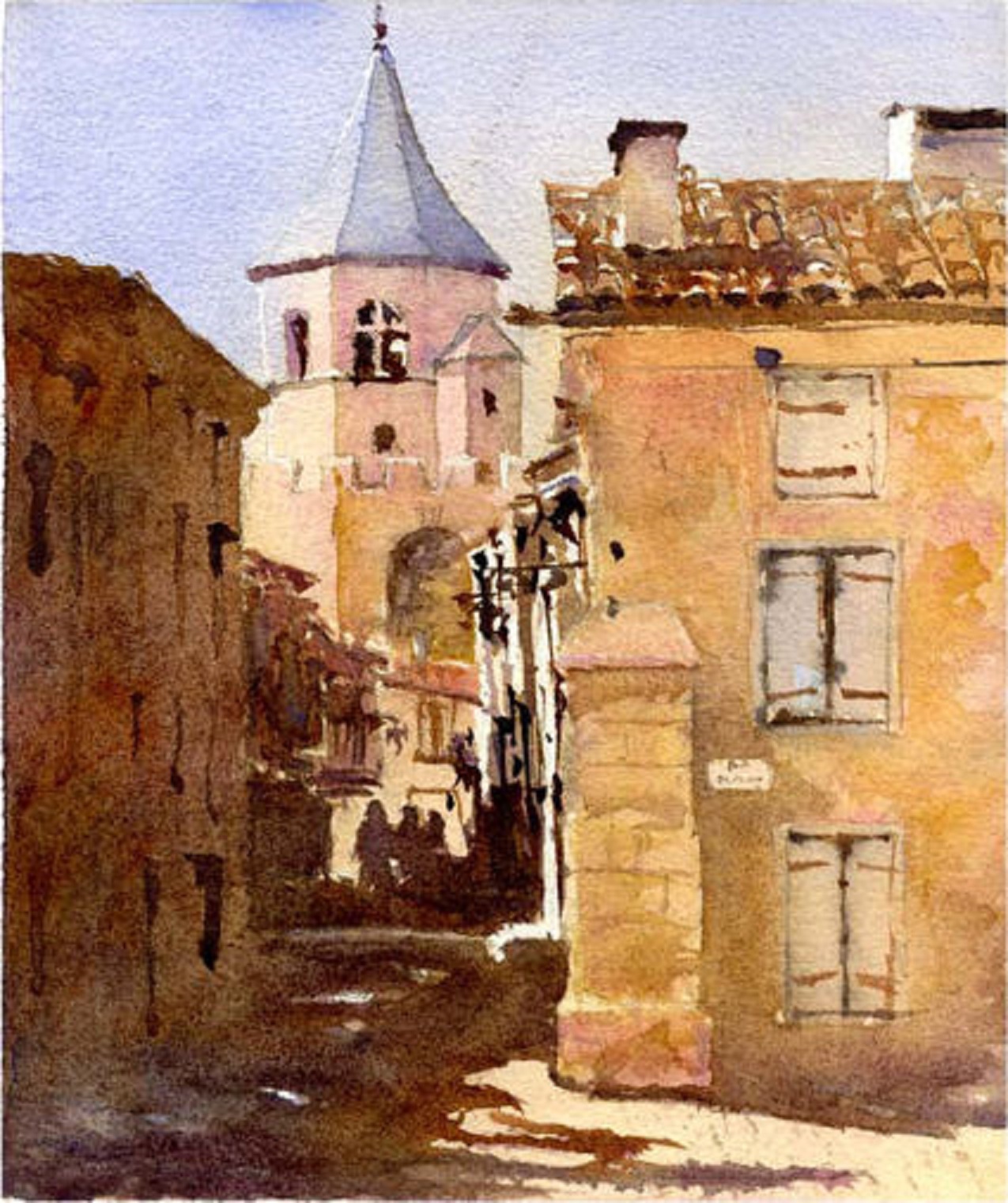 1275x1521 Tower St. Martin, Soreze - Bright Watercolor Painting