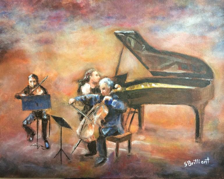 770x616 Saatchi Art Cello, Piano And Violin Painting By Shalom Brilliant - Brilliant Painting