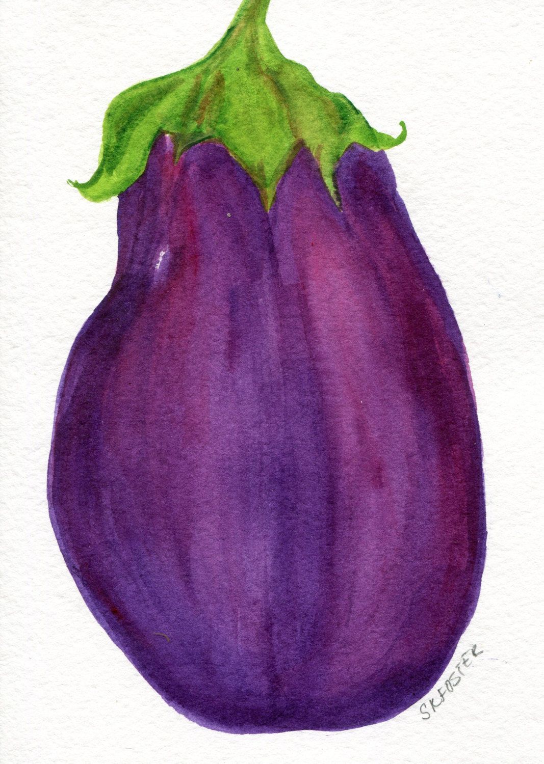1067x1500 Eggplant Watercolor Painting Original, Aubergine 5 X 7 Food Art - Brinjal Painting