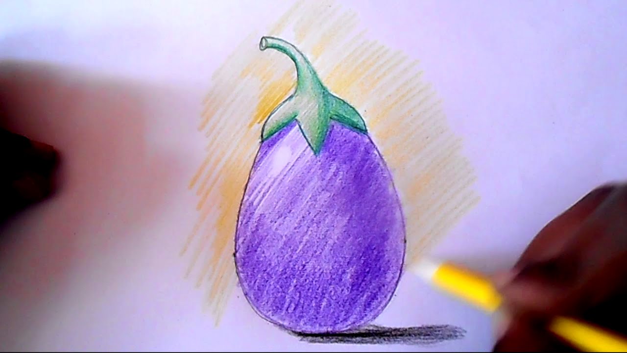1280x720 How To Draw And Shade Brinjal Step By Step - Brinjal Painting