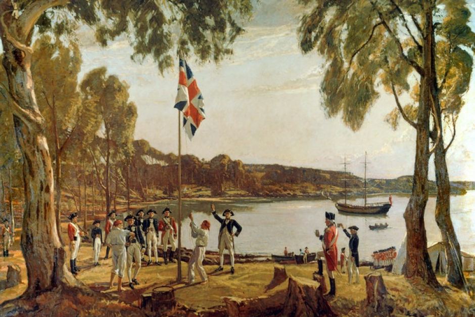 940x627 Photo Of A Painting Depicting Capt. Arthur Phillip Raising - British Flag Painting