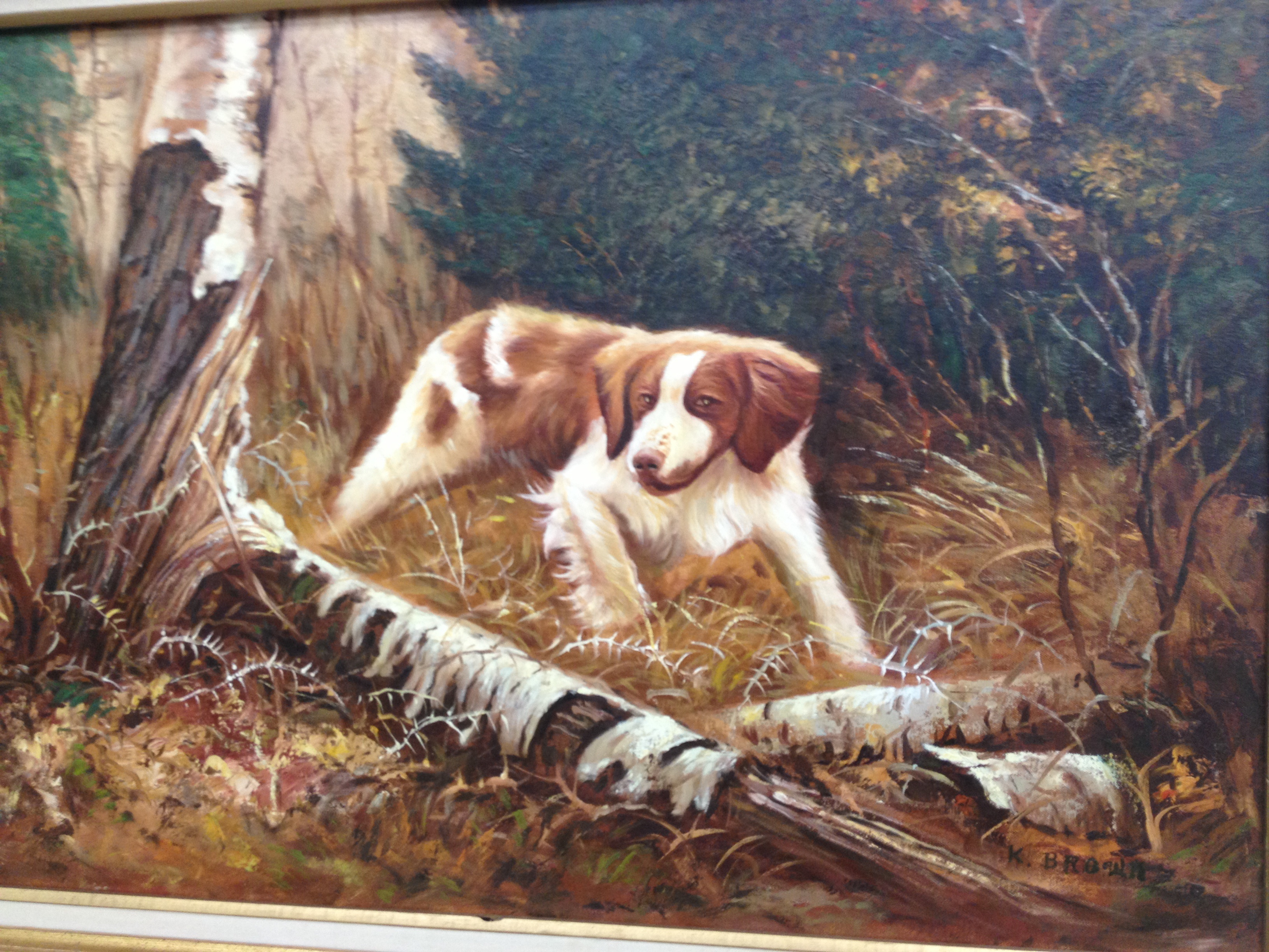 3264x2448 Dog In The Woods Painting K. Brown - Brittany Spaniel Painting