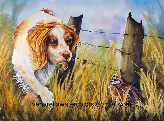 570x420 Hunting Dog Painting Brittany Spaniel Giclee Print - Brittany Spaniel Painting