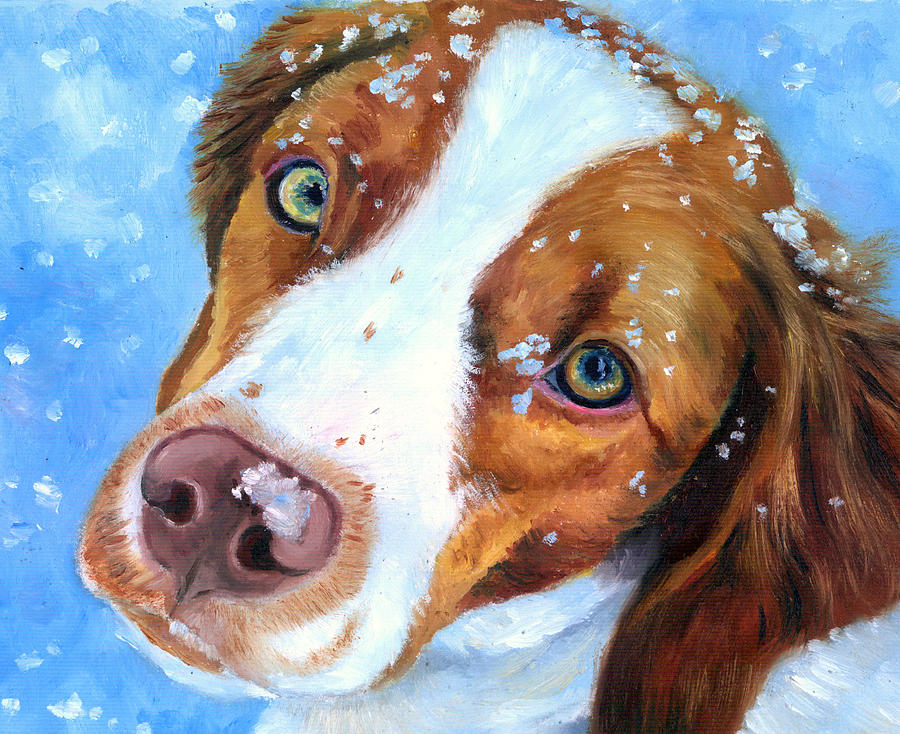 900x734 Snow Baby - Brittany Spaniel Painting