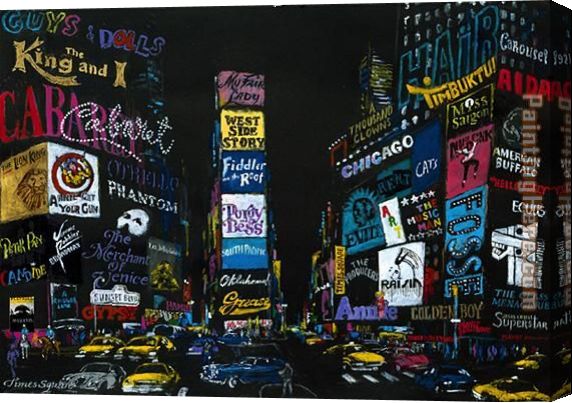 572x403 Leroy Neiman The Lights Of Broadway Stretched Canvas Painting - Broadway Painting