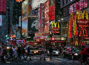 300x221 New York Times Square Broadway Painting On Giclee Canvas Signed - Broadway Painting