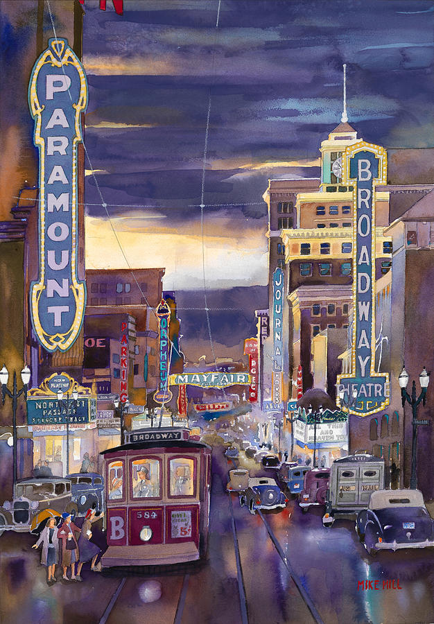 626x900 North On Broadway 1940 Painting By Mike Hill - Broadway Painting