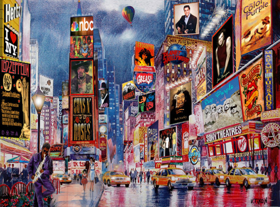 570x421 Rock Music In New York. Times Square. Broadway. Painting - Broadway Painting