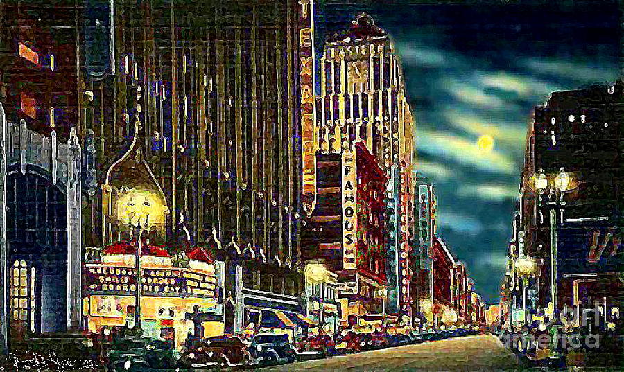 900x537 Theatre Row On Broadway In Los Angeles Ca 1942 Painting By Dwight Goss - Broadway Painting