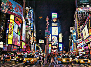 300x221 Times Square Broadway New York Abstract Art Painting Giclee Canvas - Broadway Painting