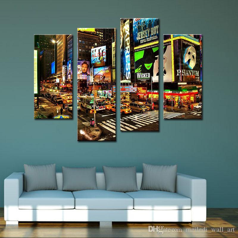 800x800 Wall Art Painting City Night Broadway Street Pictures Prints - Broadway Painting