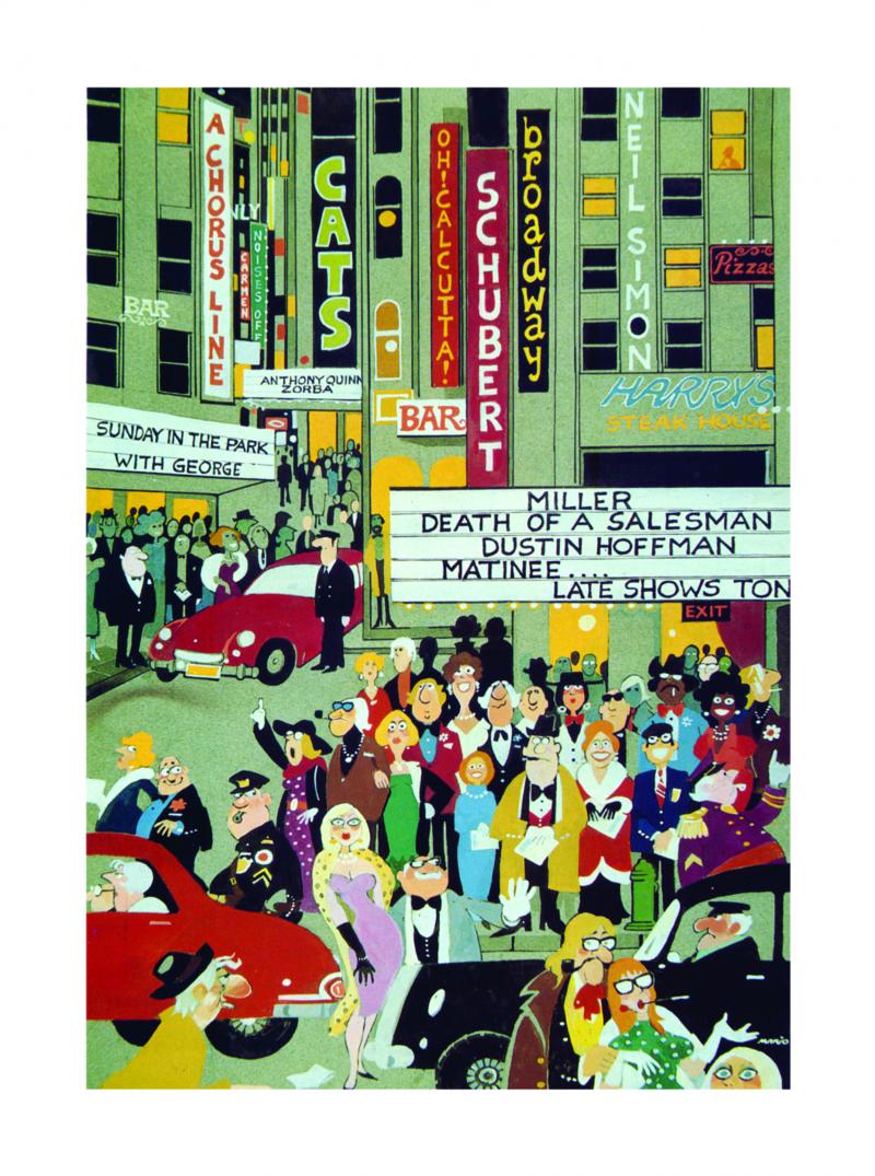 800x1075 Bustling Broadway By Artist Mario Miranda Other Art Other - Broadway Painting
