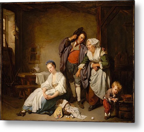 493x451 Broken Eggs Metal Print By Jean Baptiste Greuze - Broken Eggs Painting