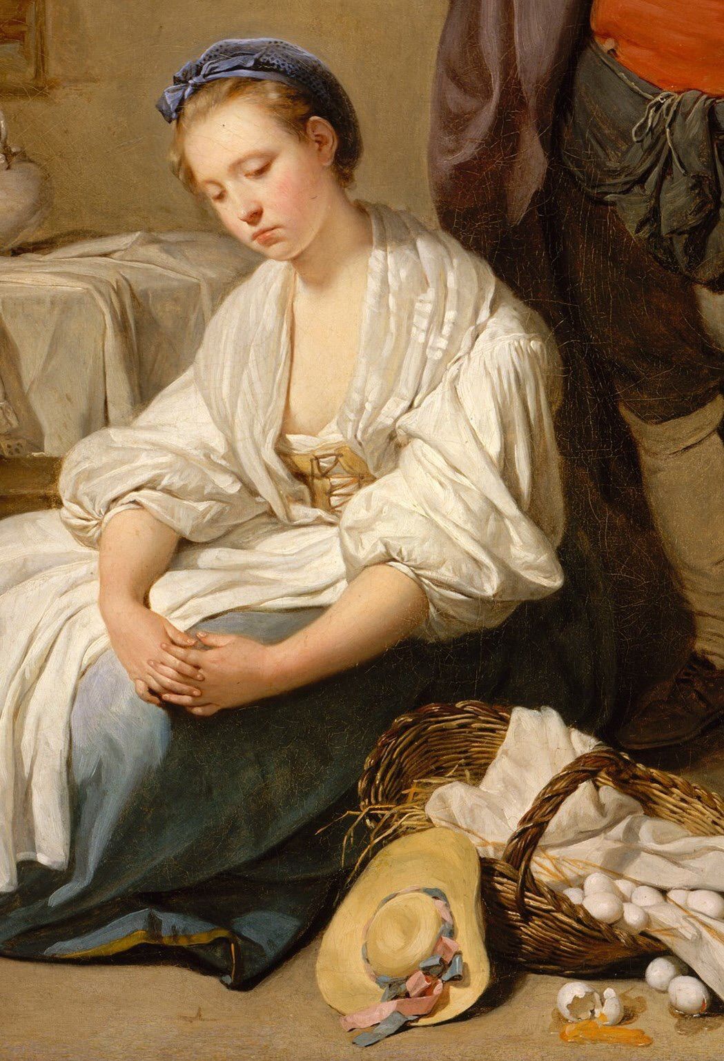 1049x1538 Broken (Details), 1756, Jean Baptiste Greuze. L'Oeuf - Broken Eggs Painting