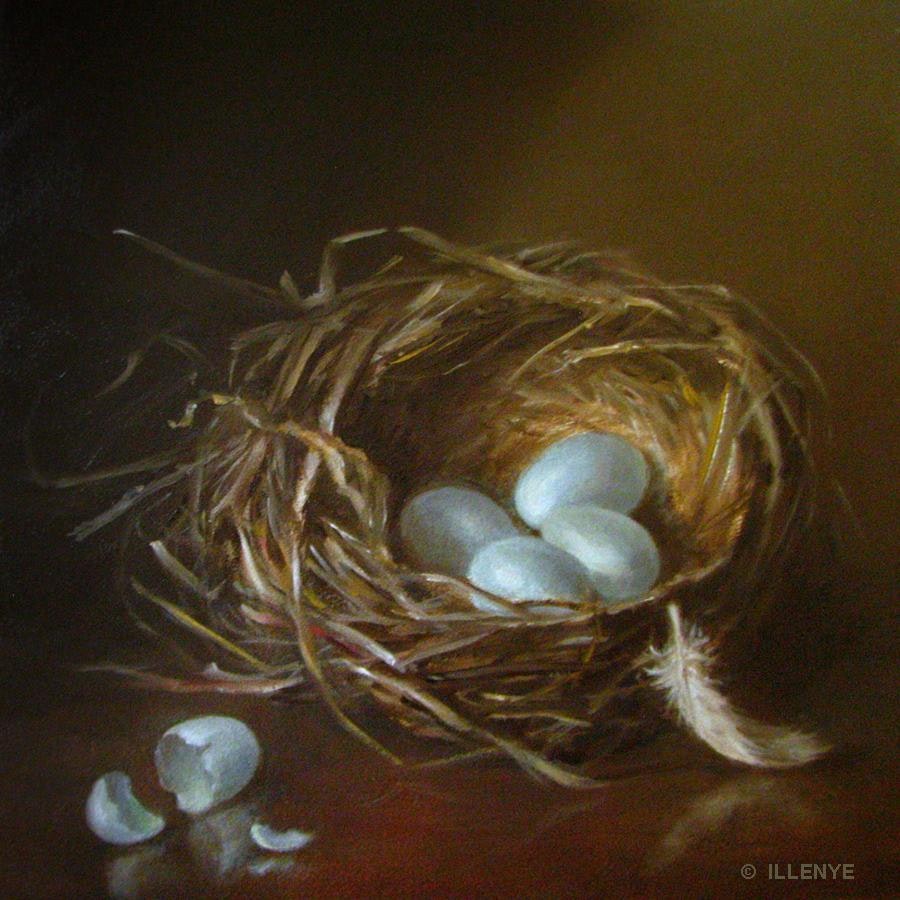 900x900 Bird's Nest Feather Blue Eggs Broken Egg Classical Traditional Oil - Broken Eggs Painting