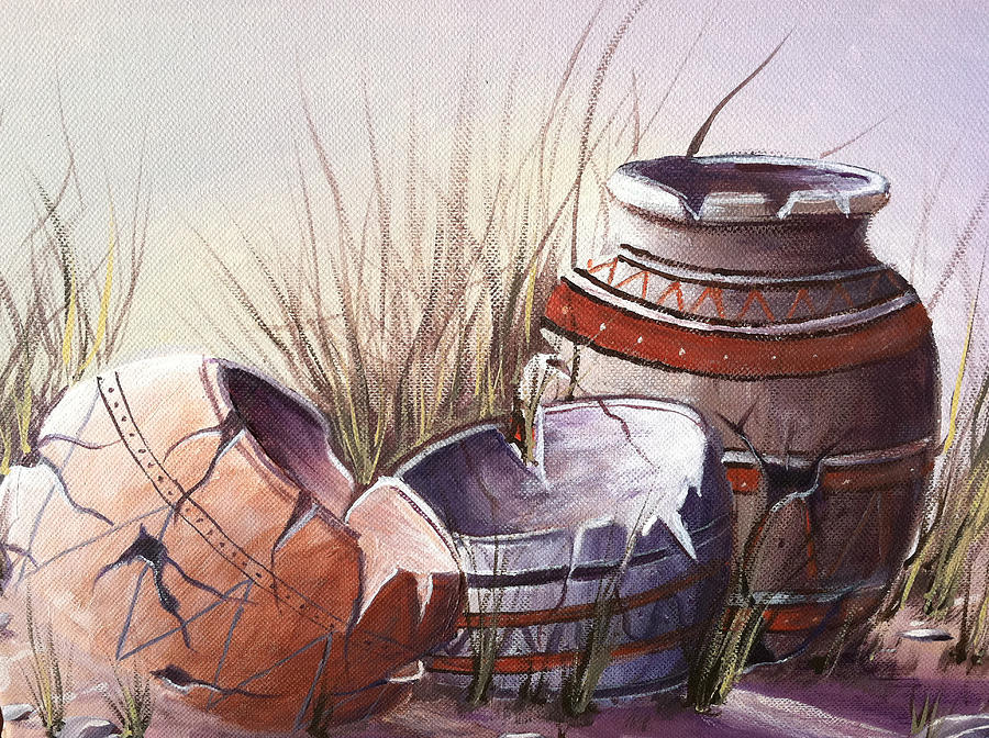 900x672 Broken Pots Painting By Cindy Nowotny - Broken Painting