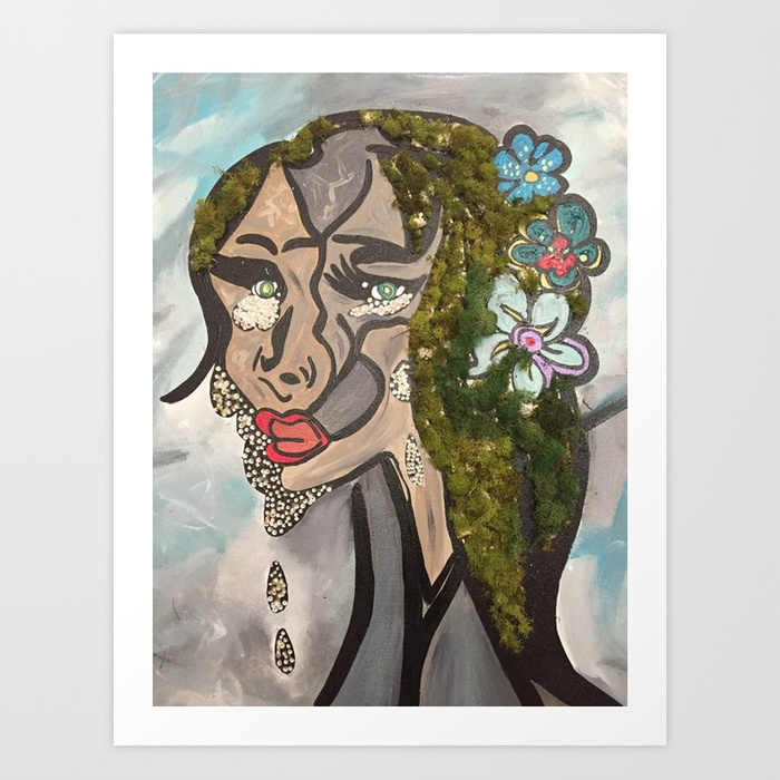 700x700 Broken Crying Women Tears Urban Art Moss Painting Art Print By - Broken Painting