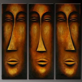 350x350 Masks In Bronze Modern Canvas Abstract Oil Painting Wall Art - Bronze Painting