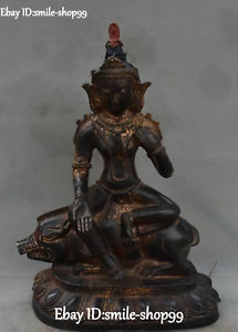 215x300 Unique Bronze Painting Goddess Green Tara Flower Ride Pig Swine - Bronze Painting