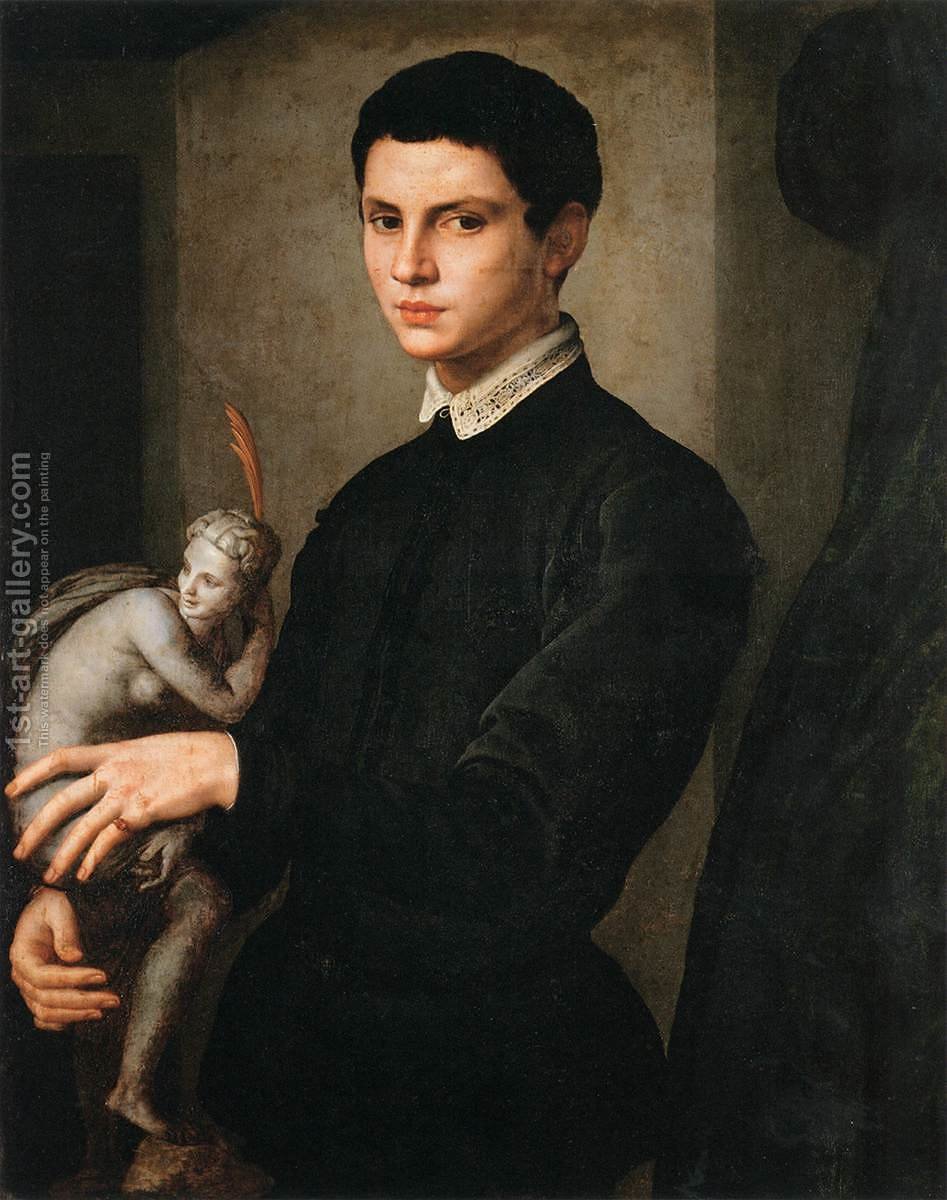 947x1200 Portrait Of A Man Holding A Statuette Agnolo Bronzino Reproduction - Bronzino Painting