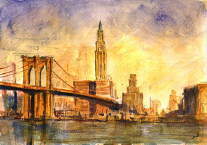 300x210 Brooklyn Bridge New York Painting By Juan Bosco - Brooklyn Bridge Painting