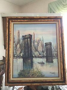 225x300 H Duchamp Original Early Painting Of The Brooklyn Bridge 20x24 - Brooklyn Bridge Painting