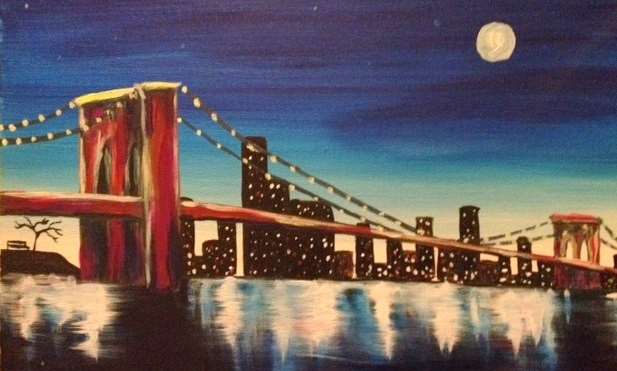 617x371 Moon Over Brooklyn Bridge - Brooklyn Bridge Painting