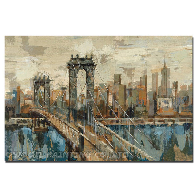640x640 Superb Skills Artist Hand Painted Impression New York City Oil - Brooklyn Bridge Painting