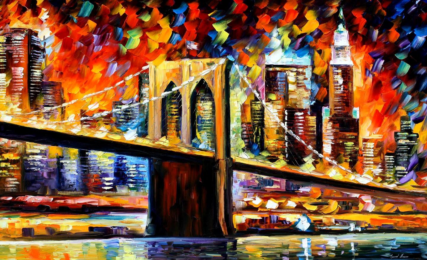1442x880 Brooklyn Bridge Palette Knife Oil Painting On Canvas Wall Art By - Brooklyn Bridge Painting