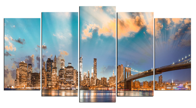 640x354 Hd Large Canvas 5 Panels Home Decor Wall Art Painting Prints - Brooklyn Bridge Painting Canvas