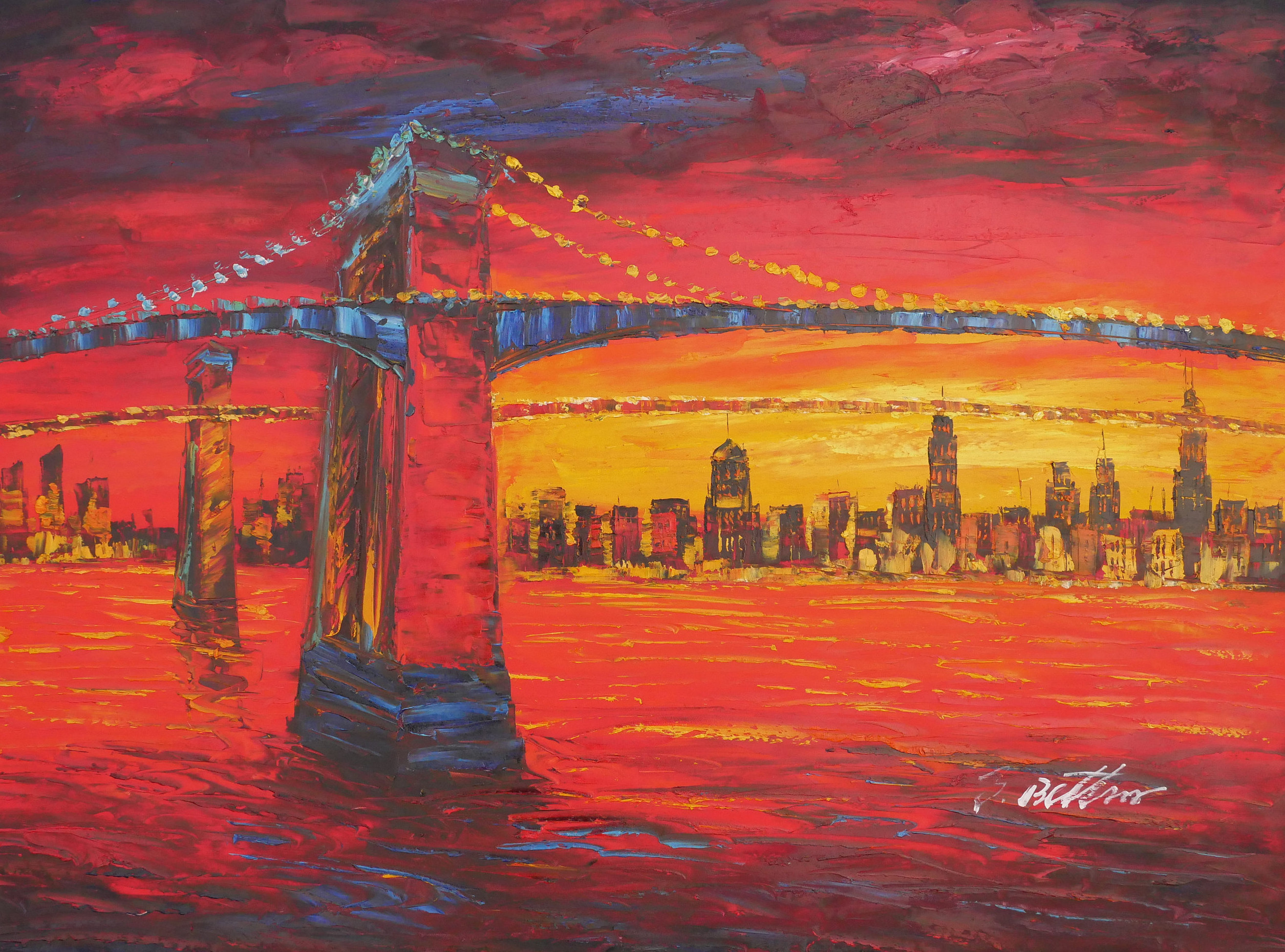 2630x1949 New York Art Brooklyn Bridge Painting Textured Oil On Canvas Wall - Brooklyn Bridge Painting Canvas