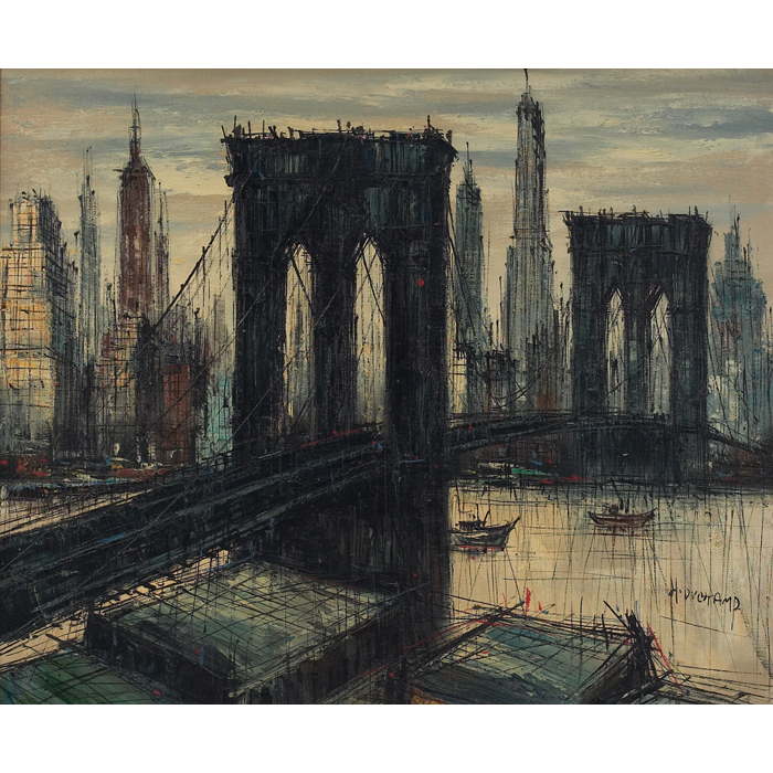700x700 Please Help Identify Artist, Mid Century Painting, Brutalism - Brooklyn Bridge Painting Canvas