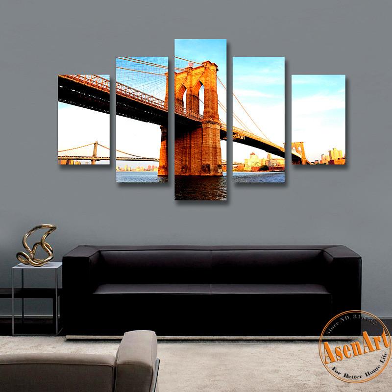800x800 5 Panel Canvas Art Brooklyn Bridge Painting Landscape Painting - Brooklyn Bridge Painting Canvas