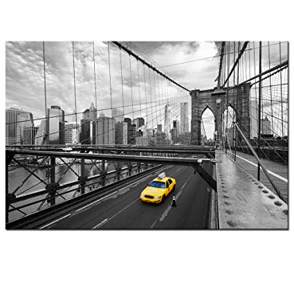 425x425 Live Art Decor Modern Black And Yellow Wall Art - Brooklyn Bridge Painting Canvas
